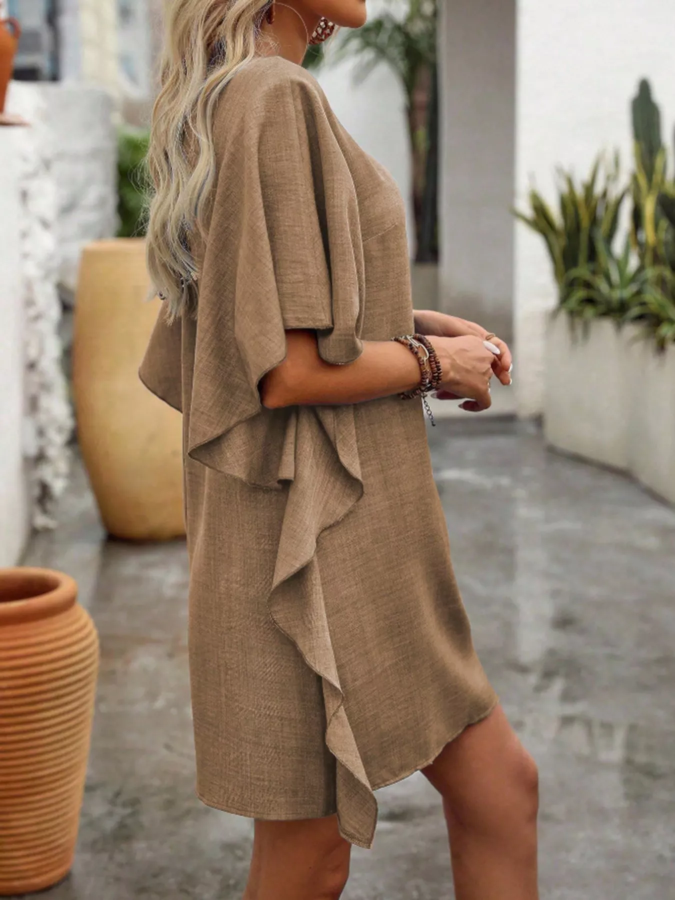 Flowy Sleeve V-Neck Casual Mini Dress - Image 13