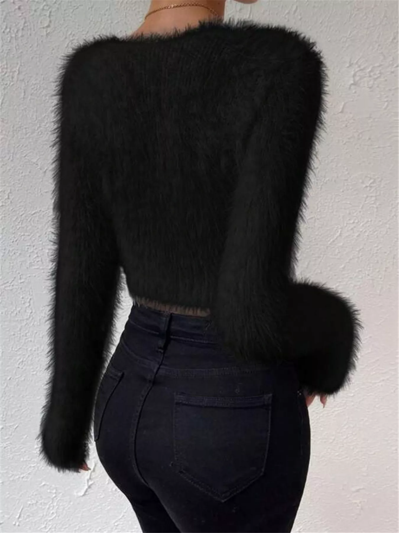 Fluffy Knit V-Neck Sweater - Image 16