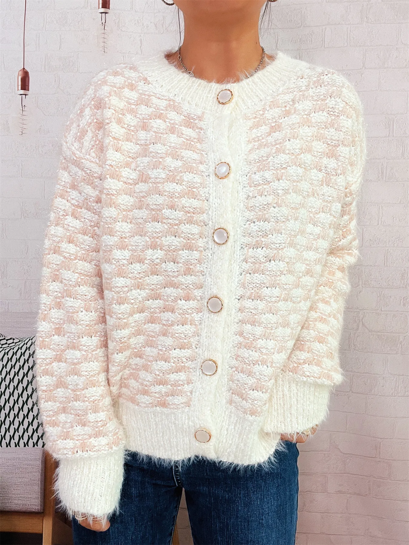 Fluffy Textured Button-Up Cardigan - Image 3