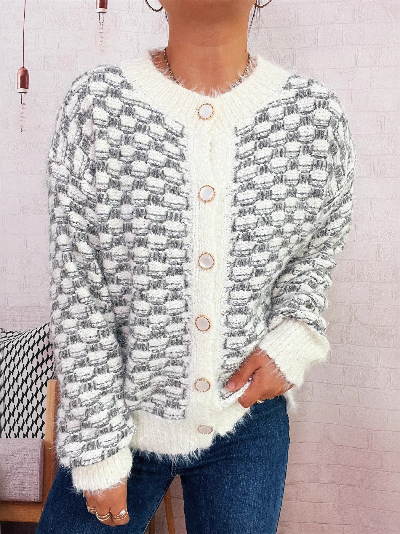 Fluffy Textured Button-Up Cardigan - Image 9