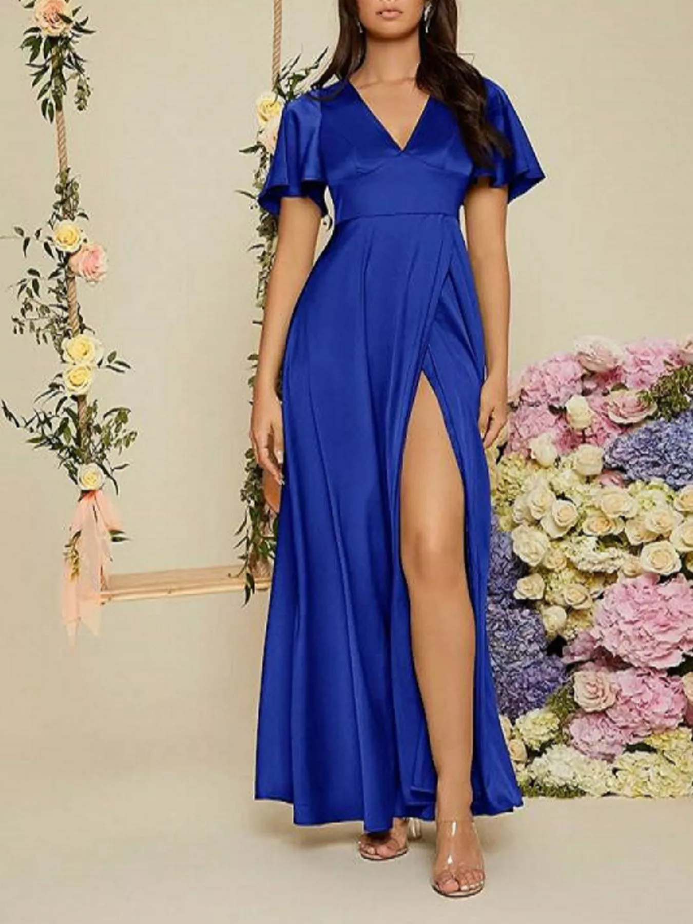 Flutter Sleeve Slit Maxi Dress - Image 7