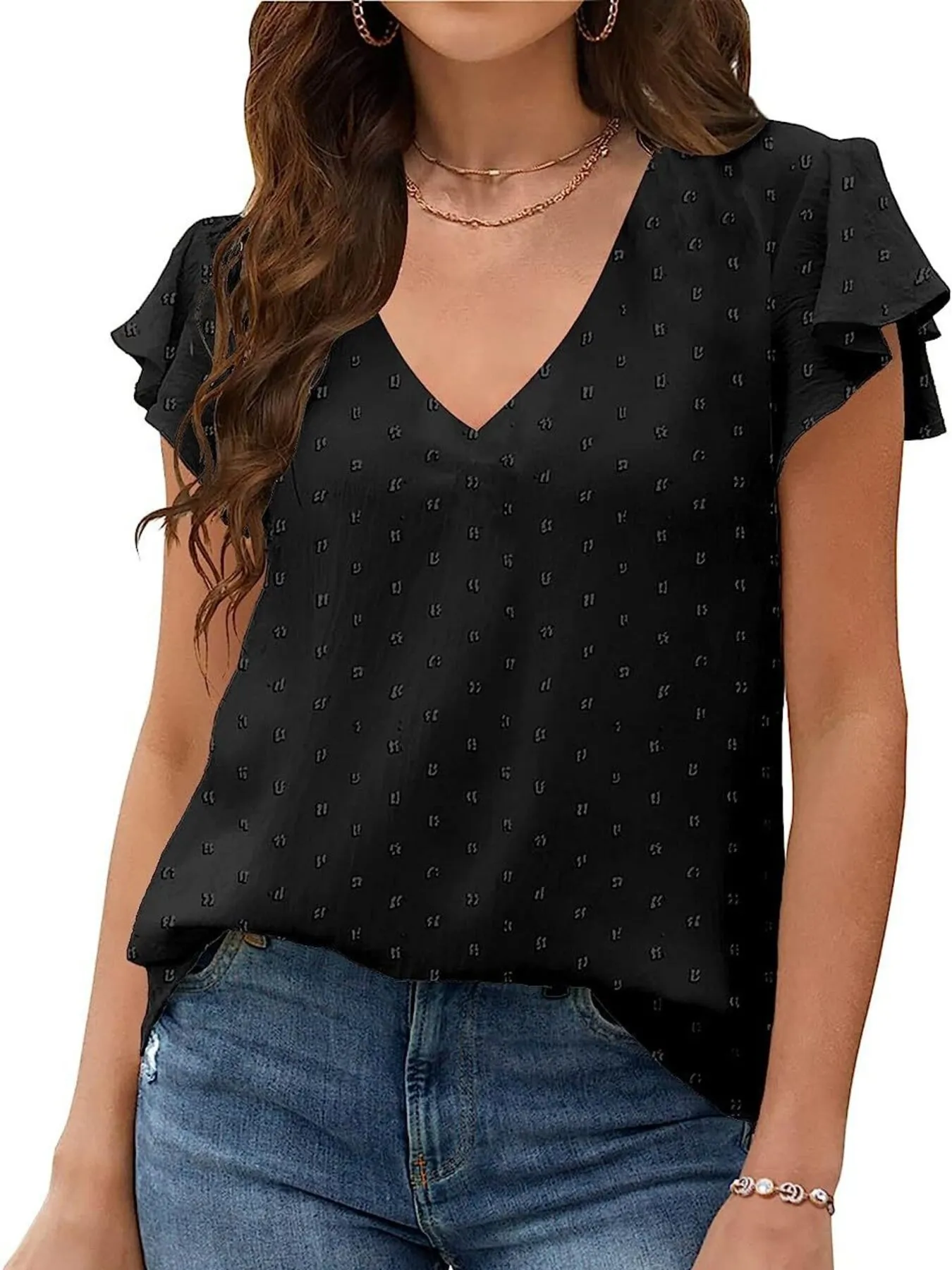 Flutter Sleeve V-neck Casual Blouse - Image 15