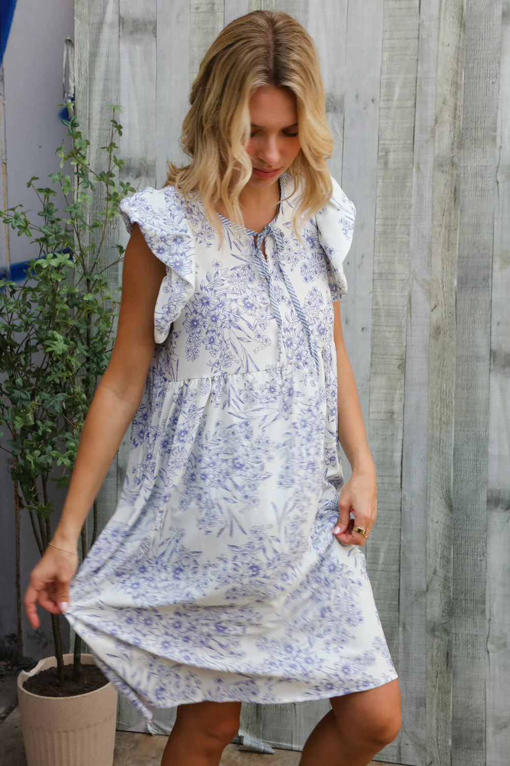 Vintage Vibes Dusty Blue Folded Ruffle Short Sleeve Babydoll Dress - Image 10