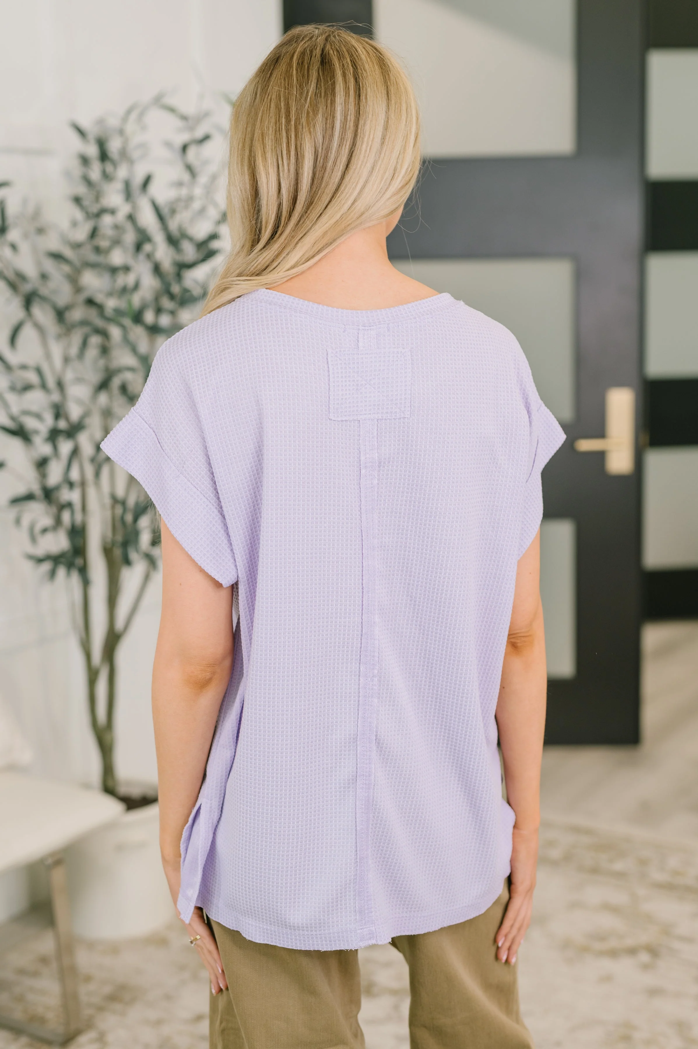 Foundation First Waffle Knit Relaxed Tee in Lilac - Image 6