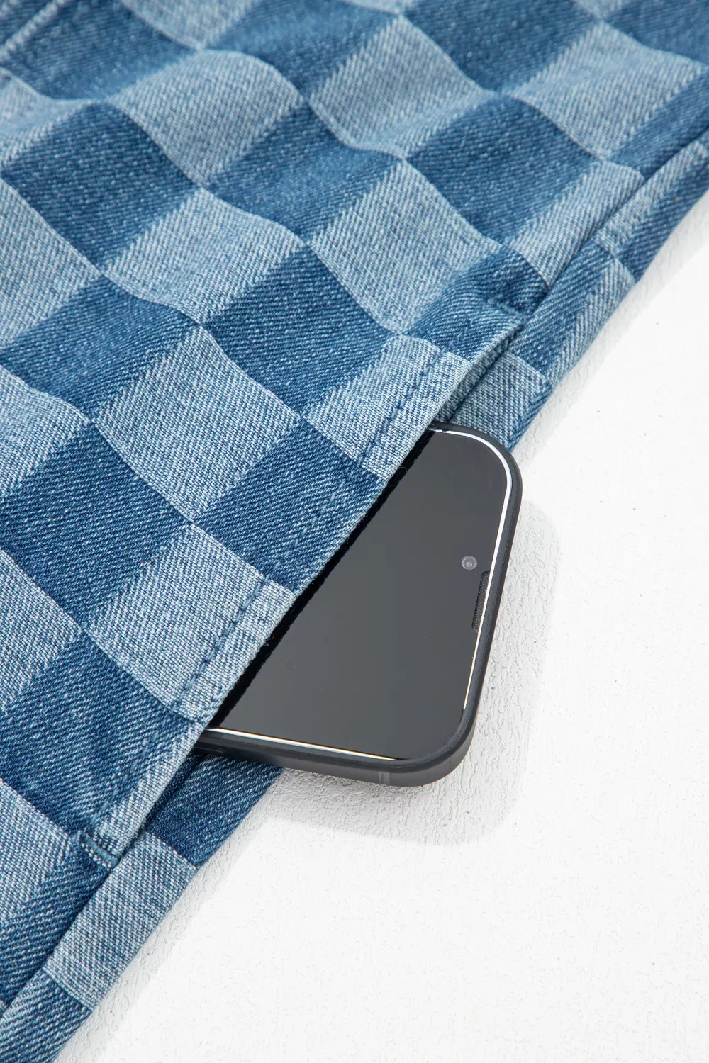 Frayed Hem Checkered Denim Mini Dress - Image 10