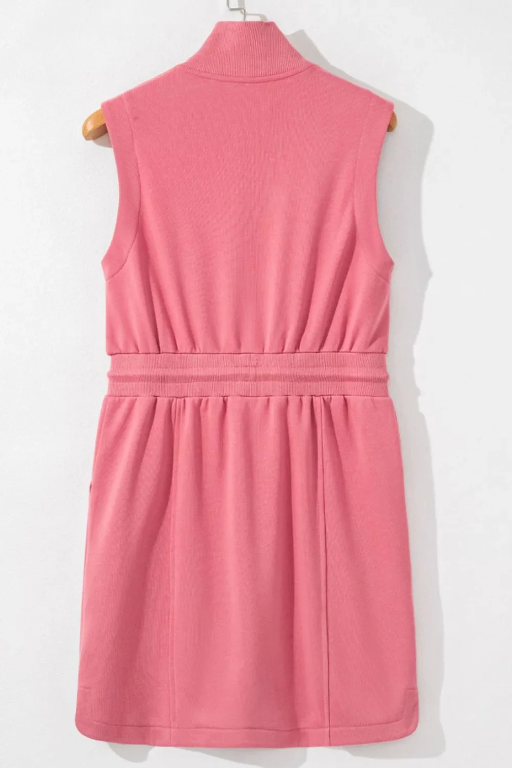 French Terry Zipped Collar Sleeveless Drawstring Waist Mini Dress - Image 19