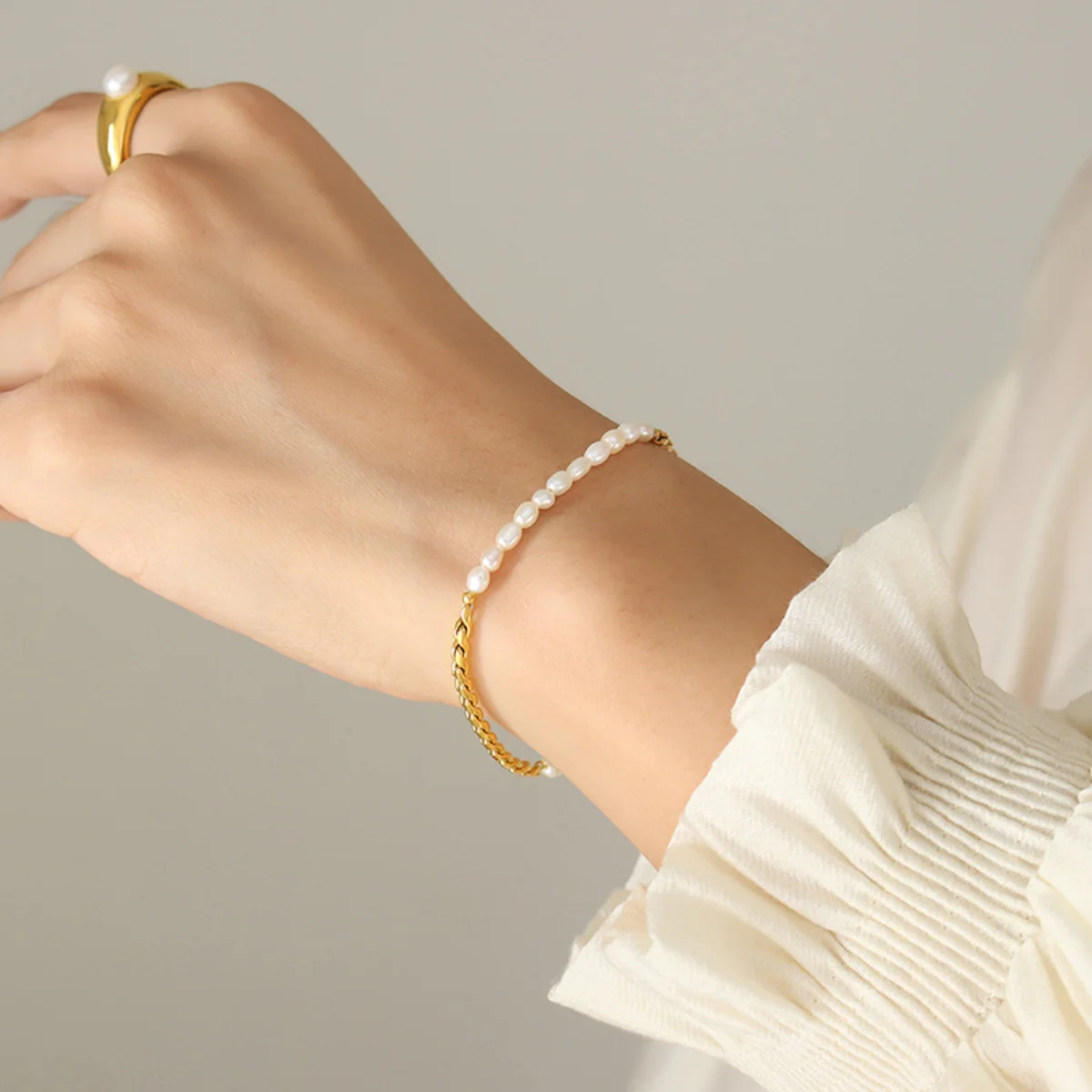 Freshwater Pearl Titanium Steel Bracelet - Image 3