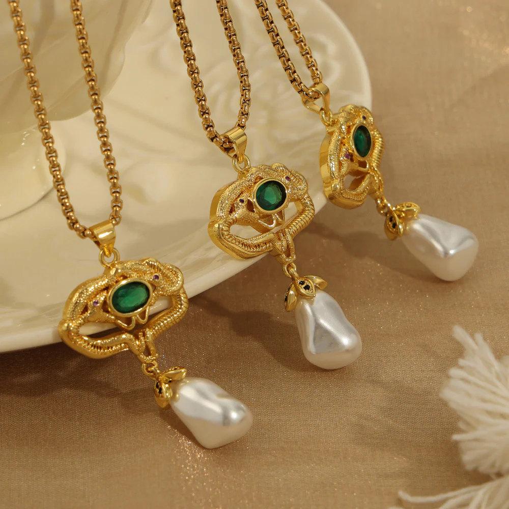 Freshwater Pearl Titanium Steel Geometric Necklace - Image 3