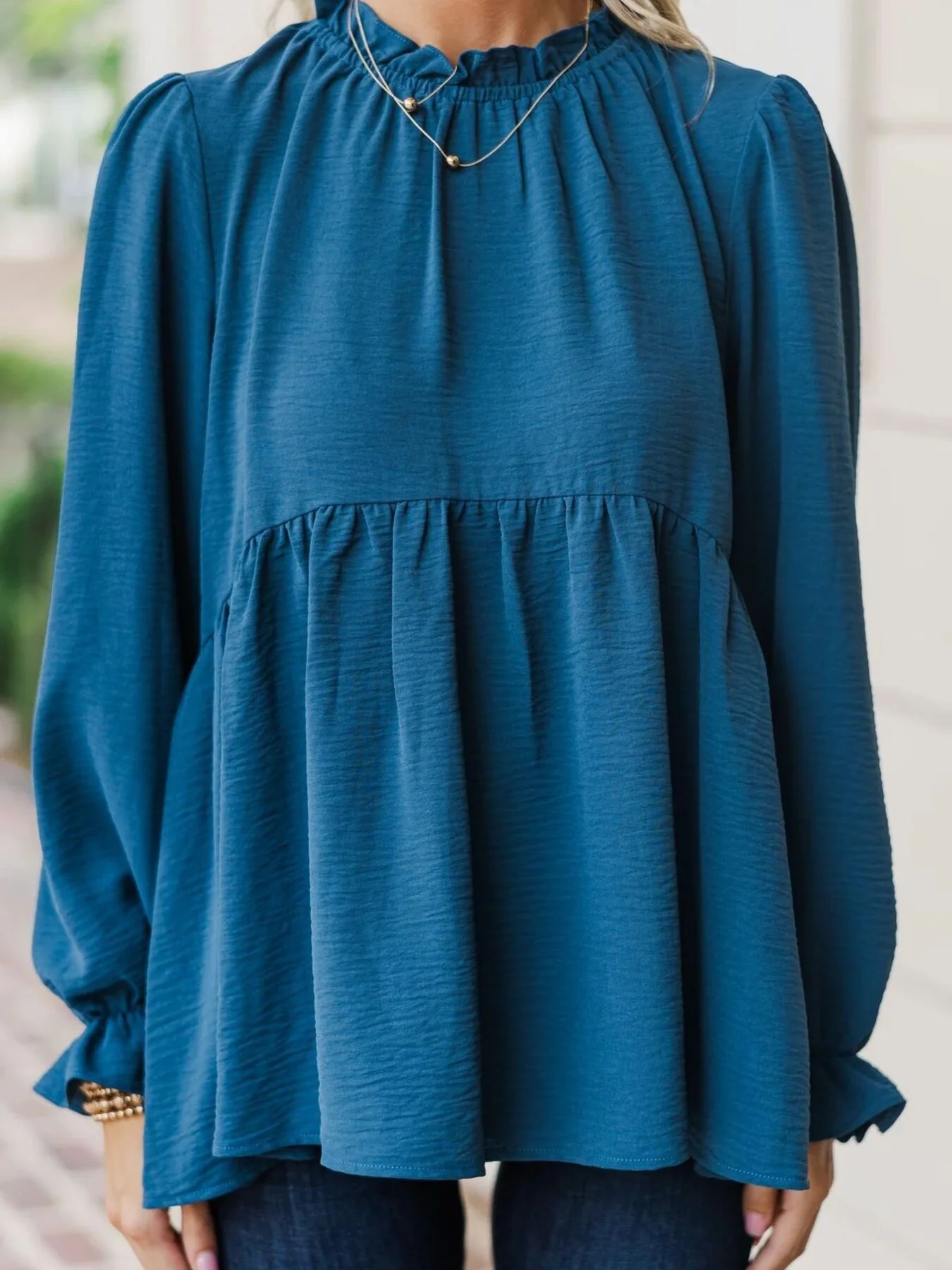 Frill Mock Neck Flounce Sleeve Blouse - Image 2