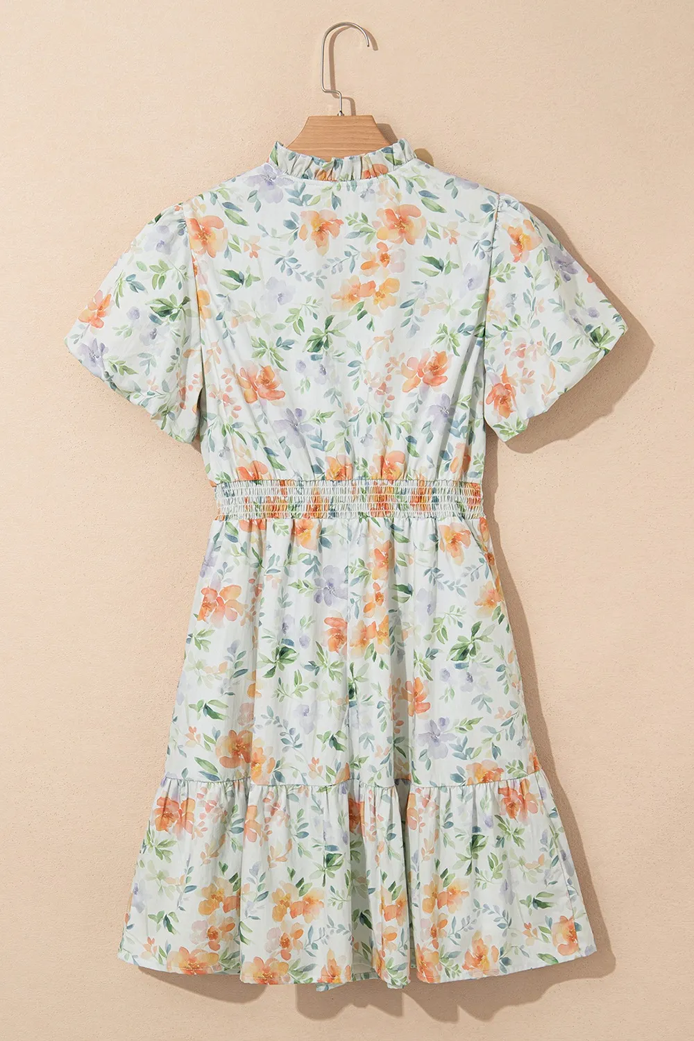 Frill Notched Puff Sleeve Dress - Image 4