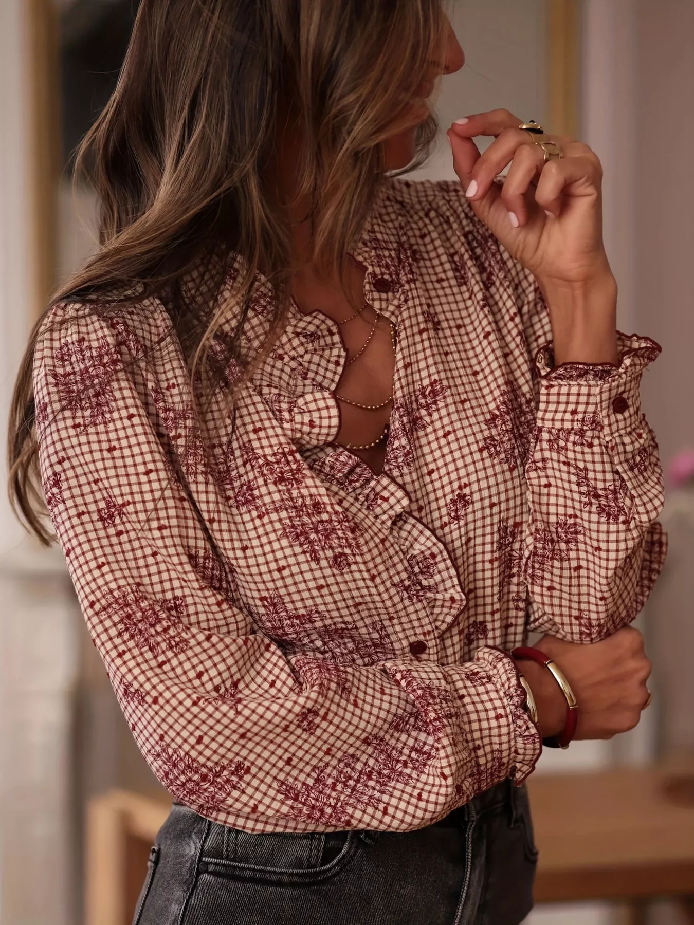 Frill Plaid Button Up Shirt - Image 4