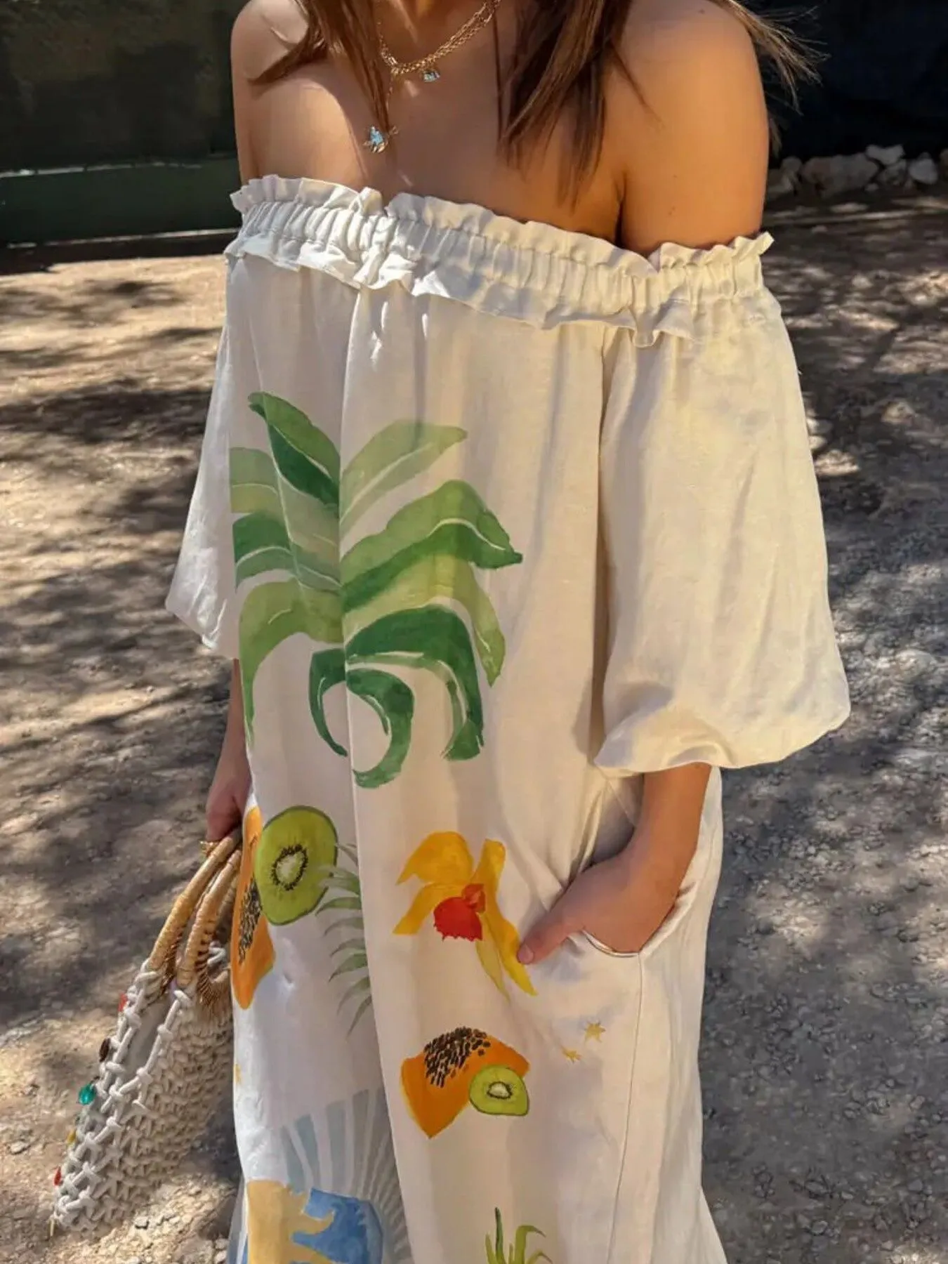 Frill Printed Off-Shoulder Dress - Image 2