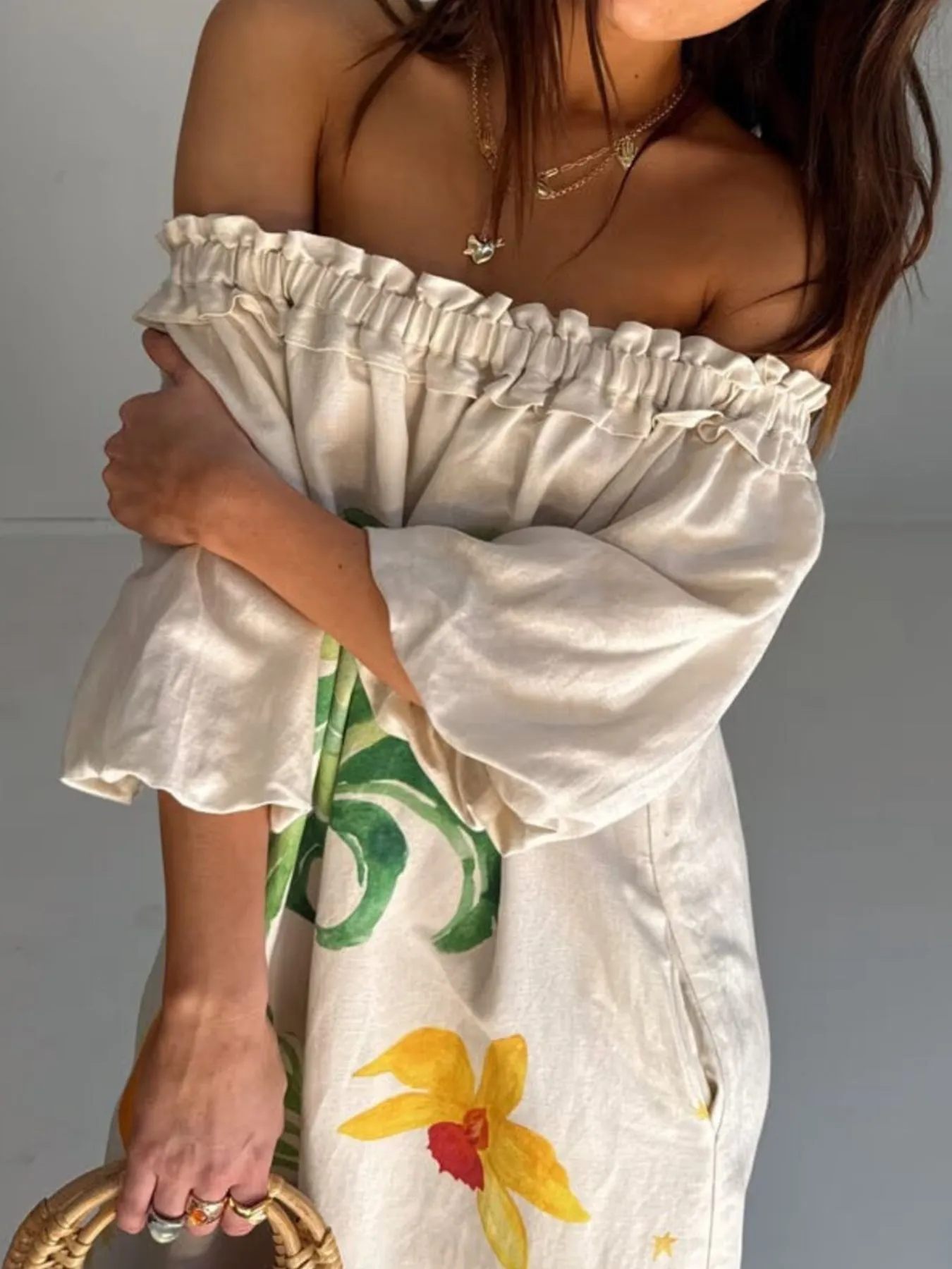 Frill Printed Off-Shoulder Dress - Image 3