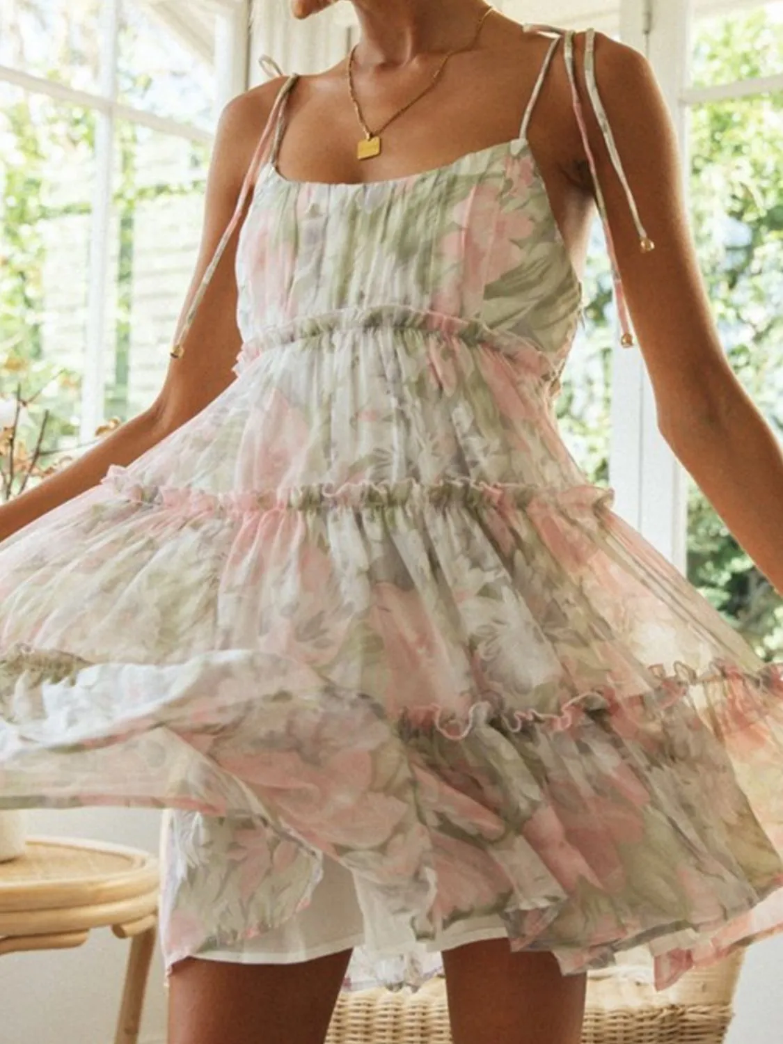 Frill Printed Square Neck Mini Cami Dress - Image 12