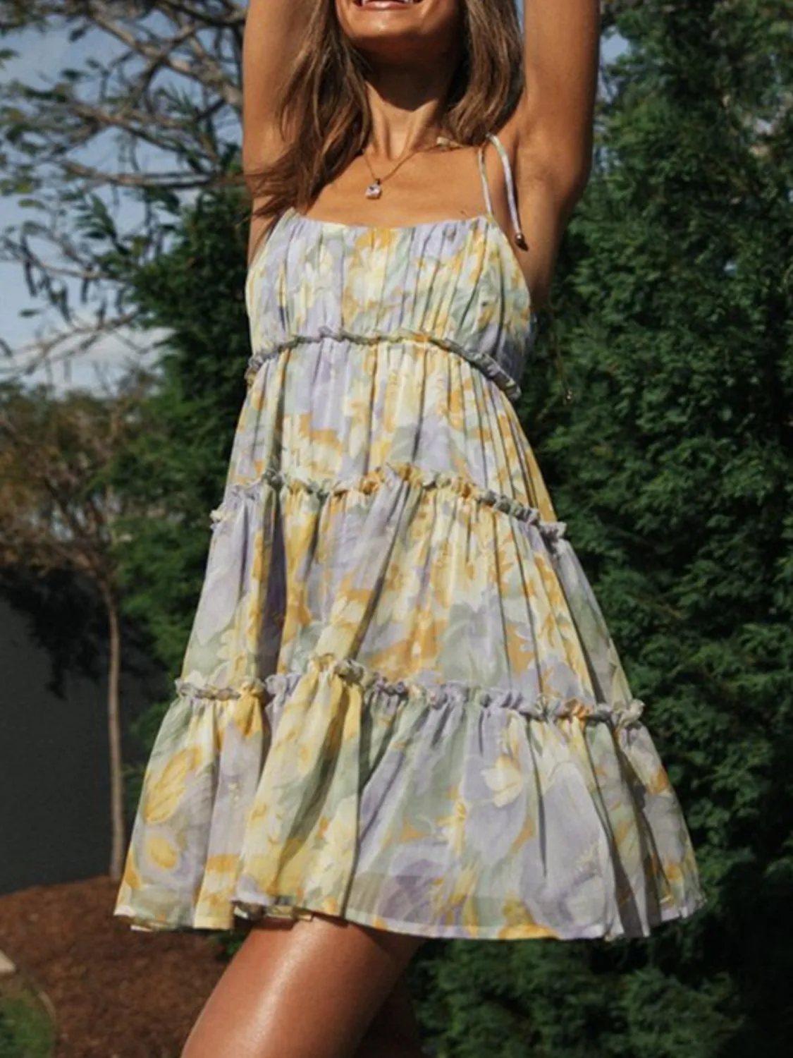Frill Printed Square Neck Mini Cami Dress - Image 6