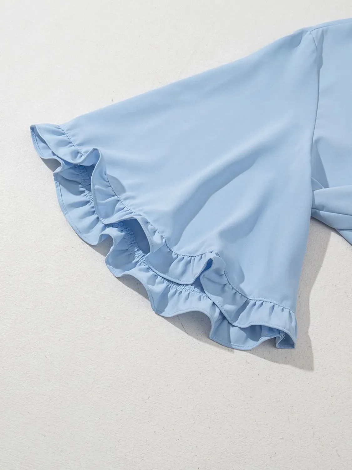 Frill Solid Round Neck Half Sleeve Blouse - Image 10