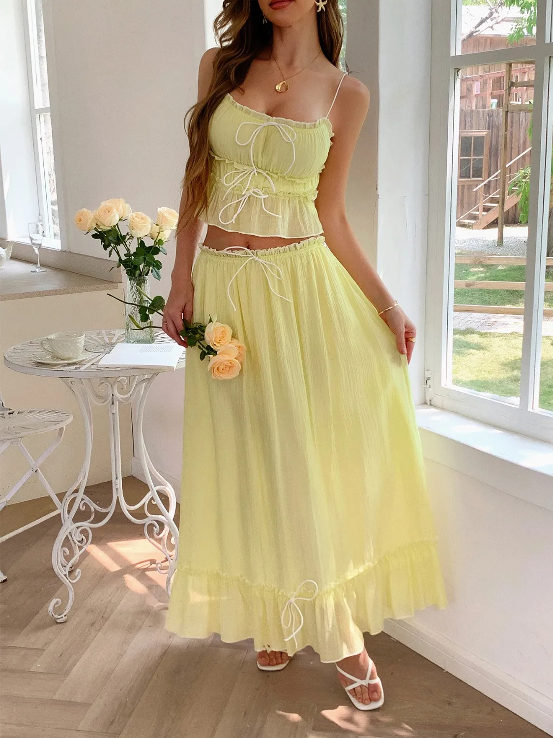 Frill Square Neck Cami and Skirt Set - Image 10