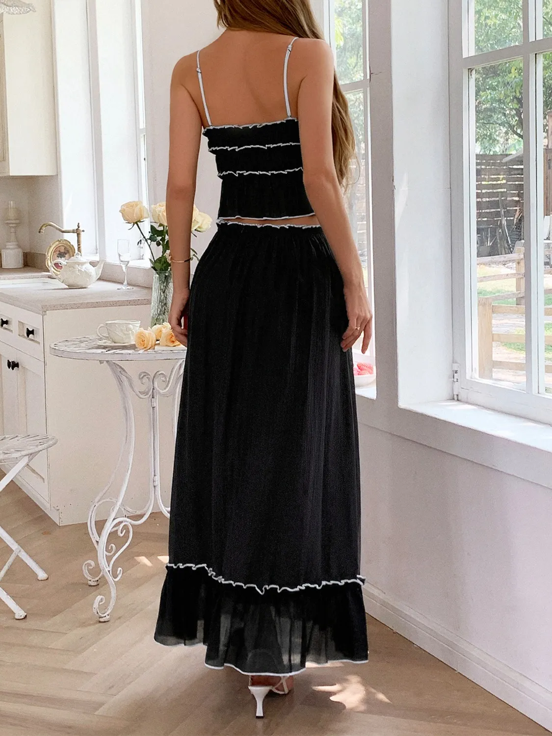 Frill Square Neck Cami and Skirt Set - Image 6
