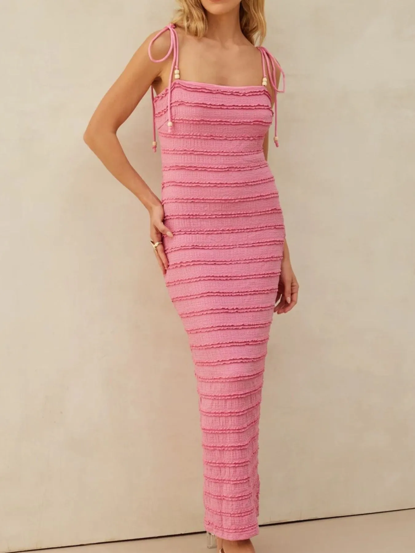 Frill Tie-Shoulder Maxi Dress - Image 3