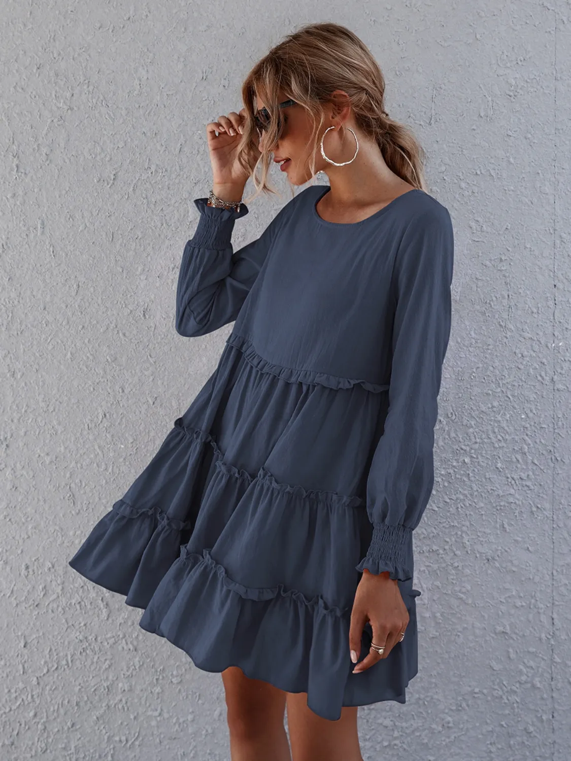 Frill Tiered Long Sleeve Mini Dress - Image 13
