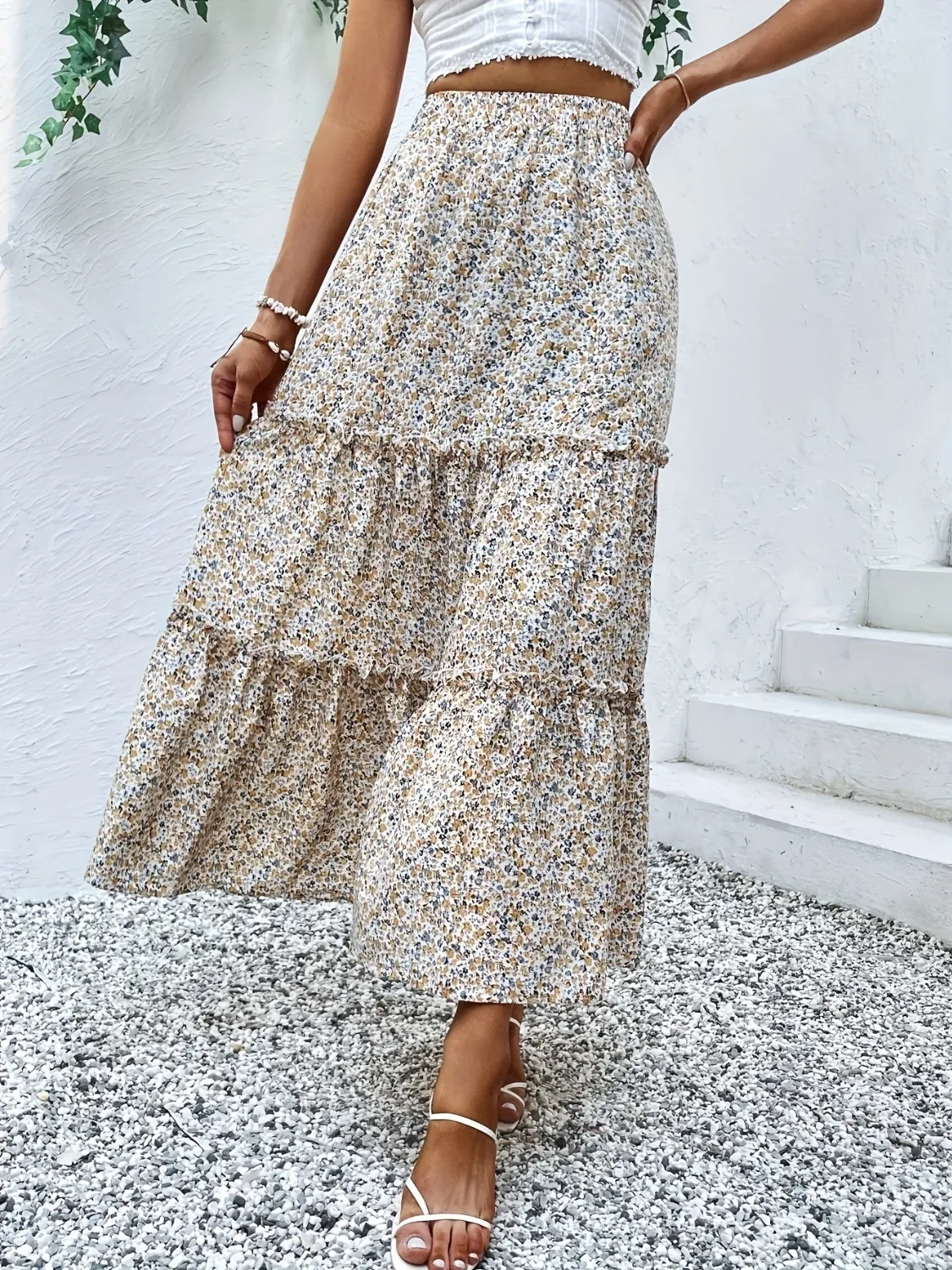 Frill Tiered Printed Skirt - Image 5