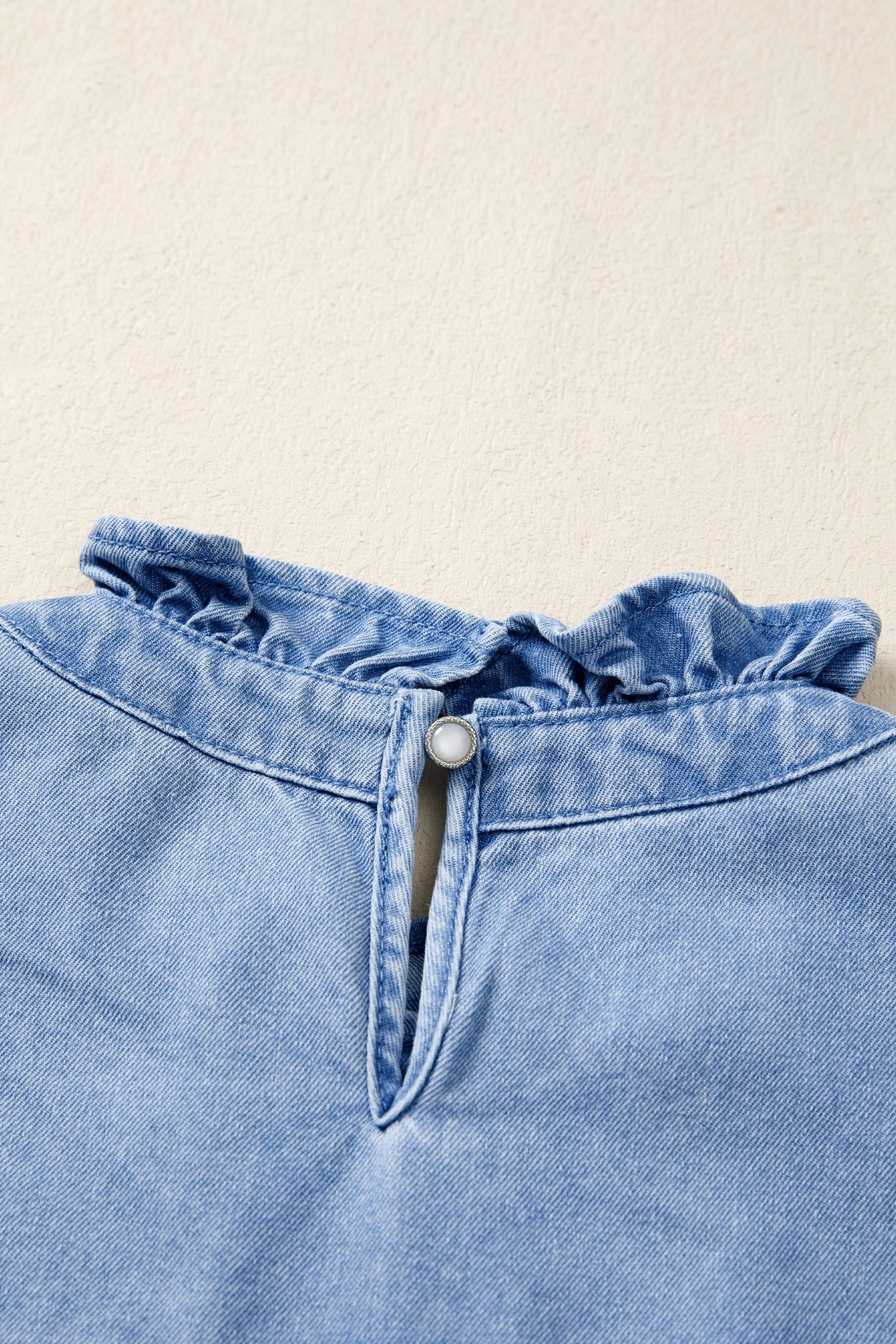 Frilled Collar Flutter Sleeve Denim Top - Image 6