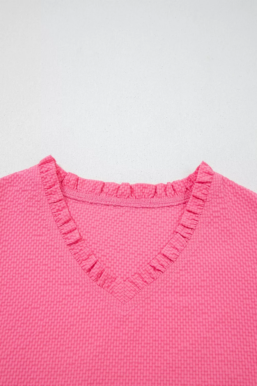 Frilled V Neck Flower Embroidered Puff Sleeve Textured Blouse - Image 5