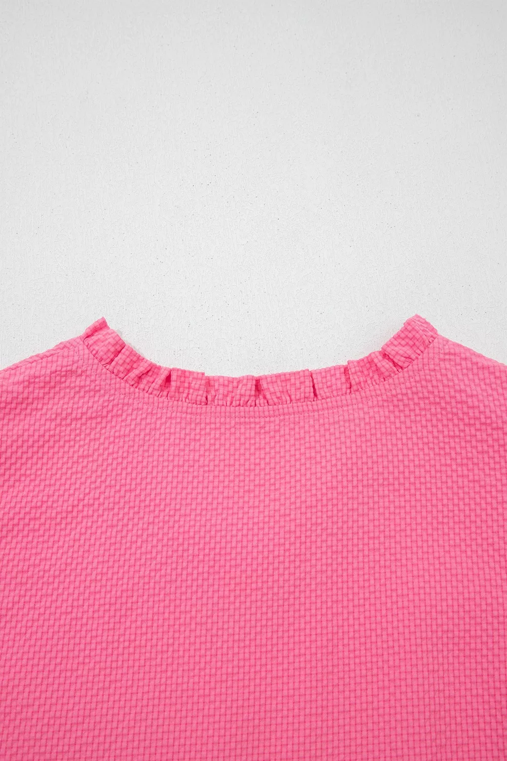 Frilled V Neck Flower Embroidered Puff Sleeve Textured Blouse - Image 6