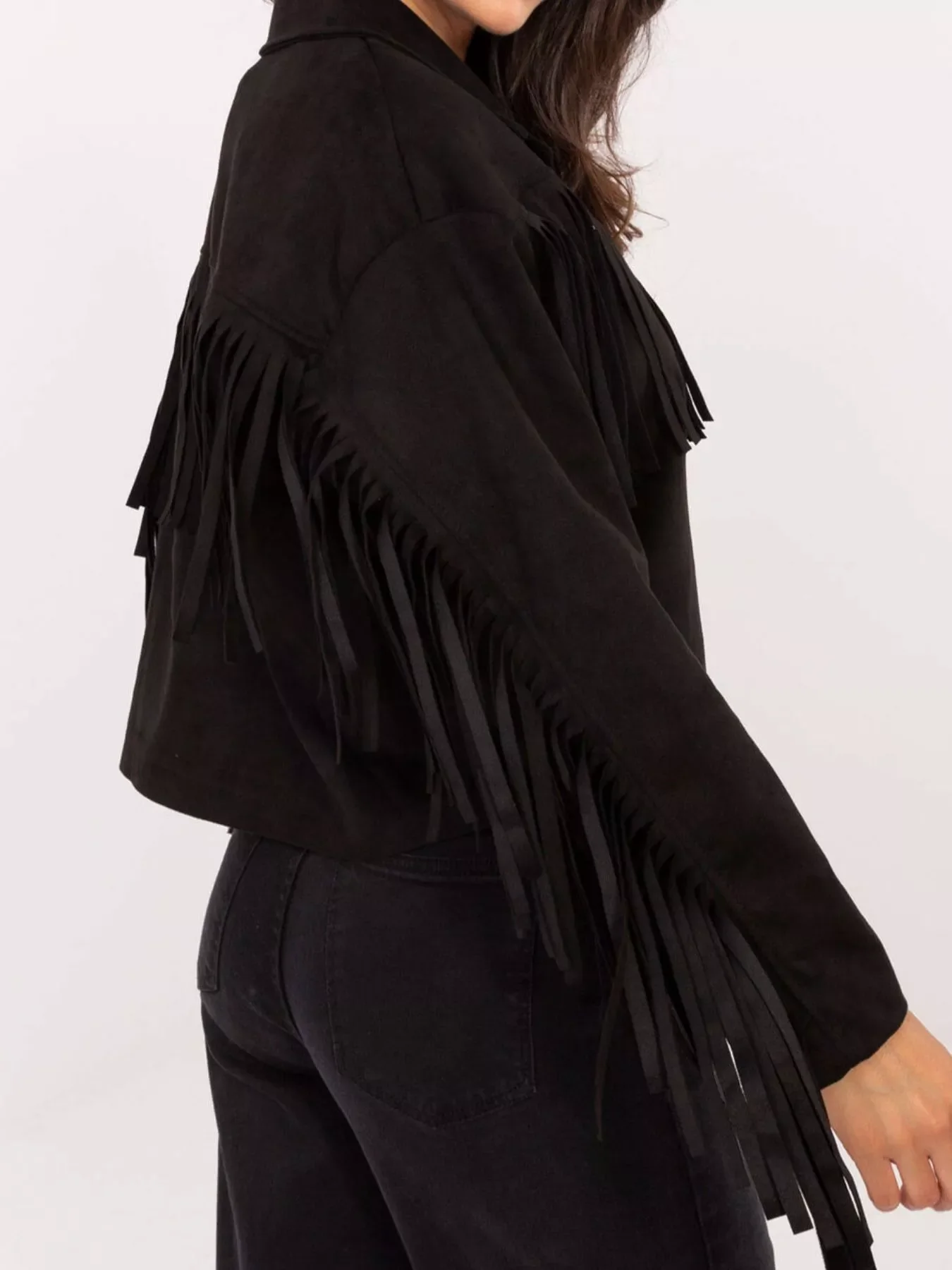 Fringe Button Up Suede Jacket - Image 14