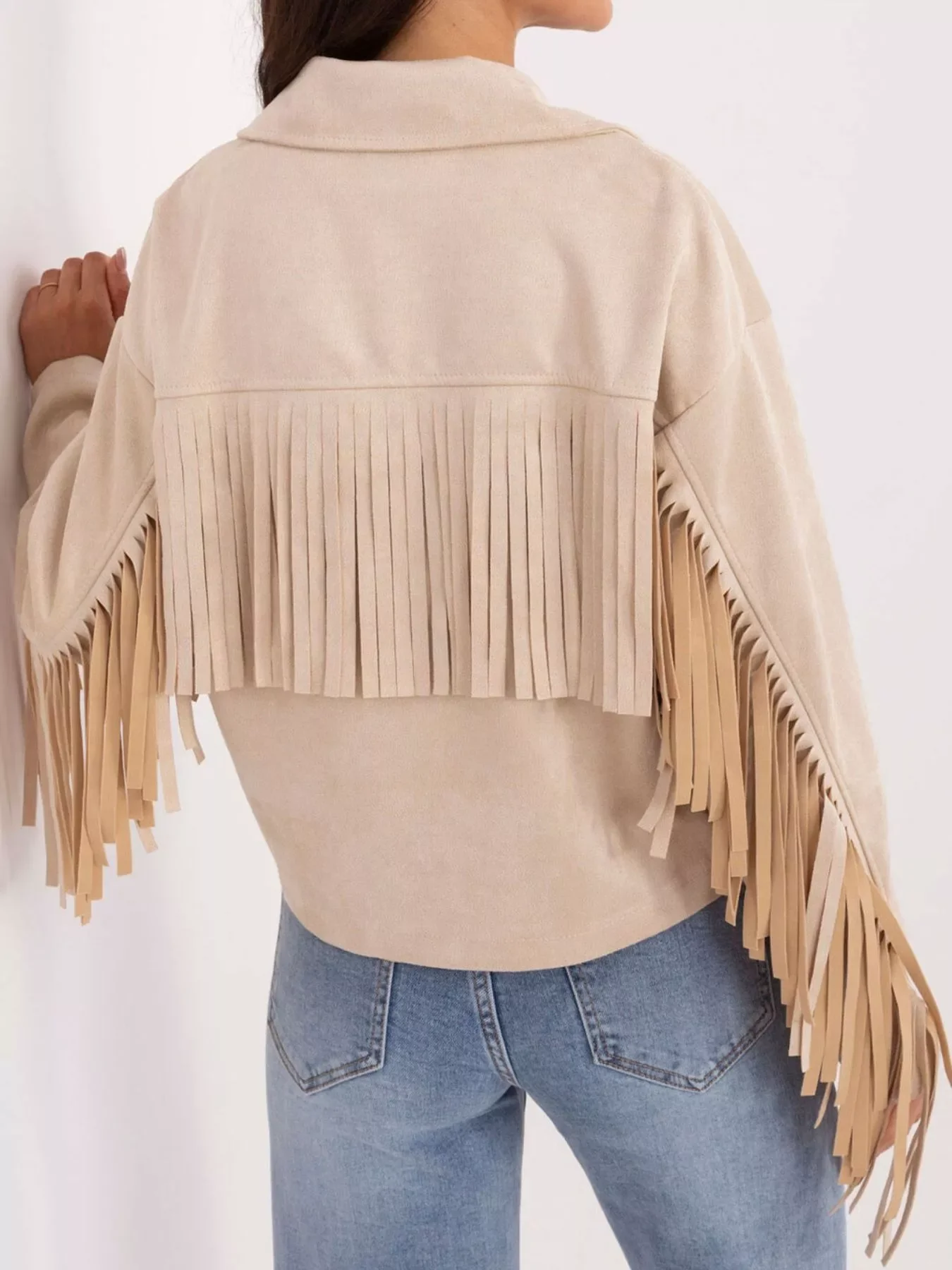 Fringe Button Up Suede Jacket - Image 4