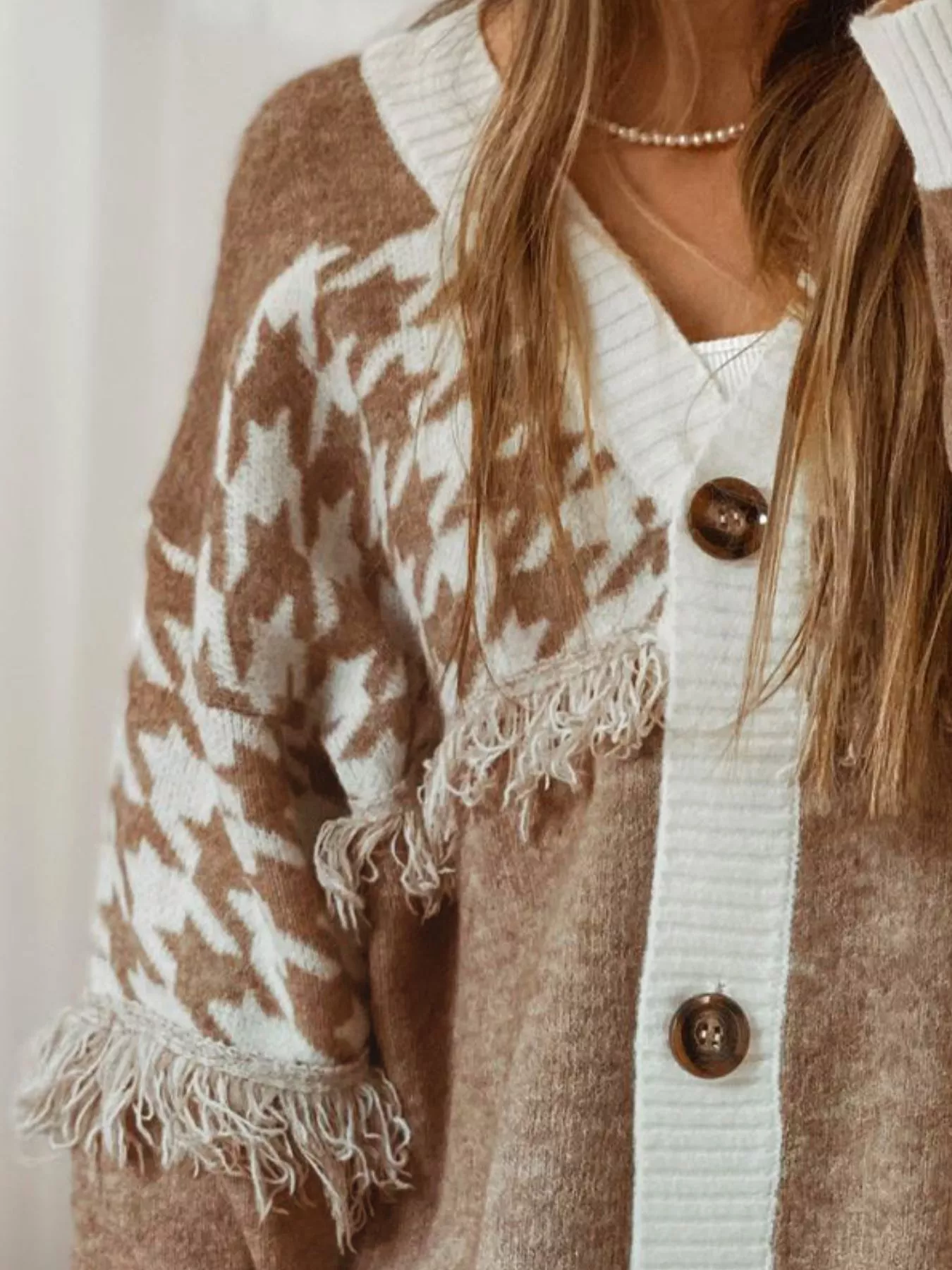 Fringe Trim Button-Up Cardigan - Image 3