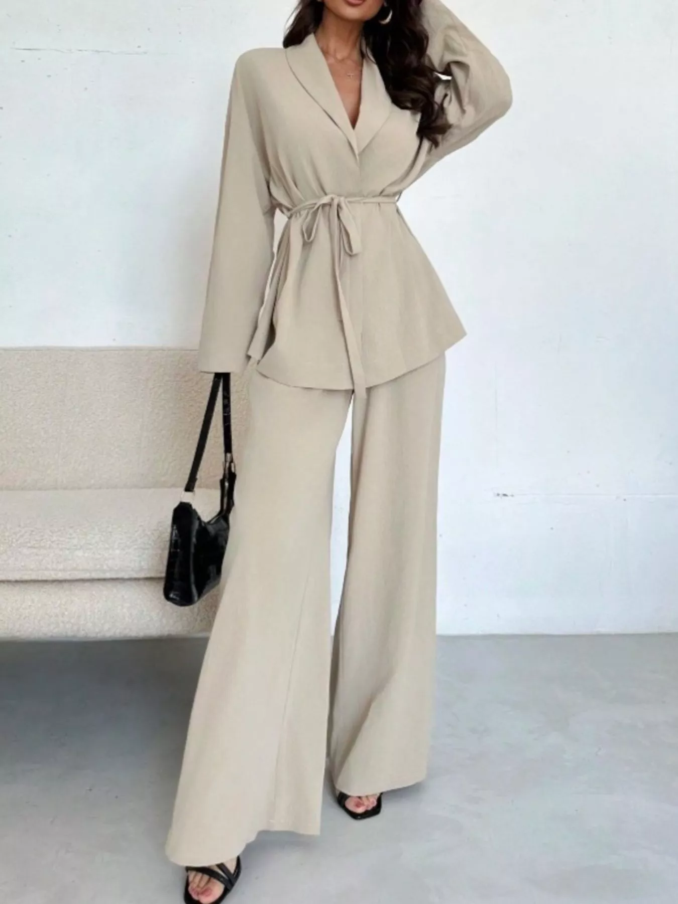 Front Tied Shirt and Wide-Leg Pants Set - Image 4