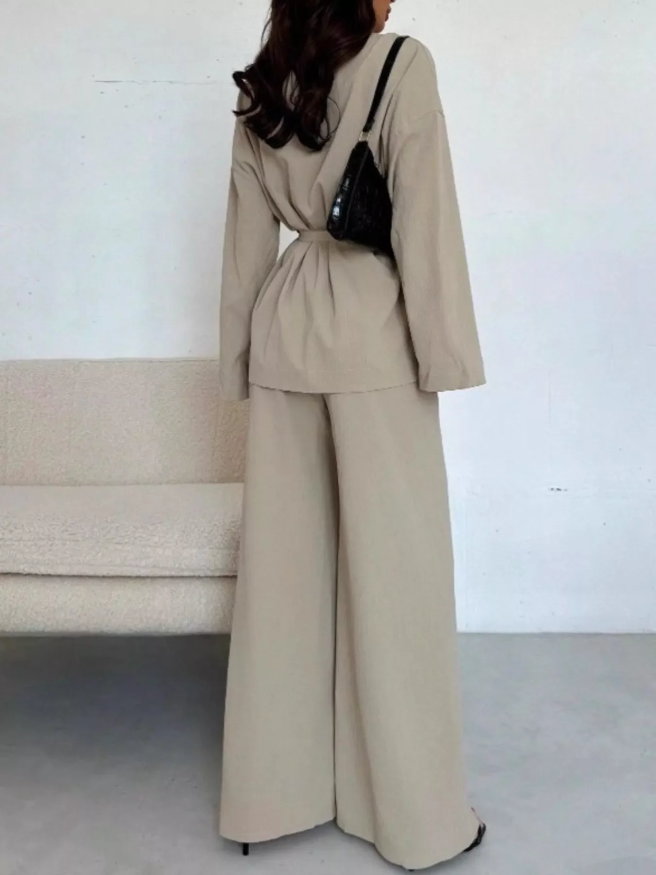 Front Tied Shirt and Wide-Leg Pants Set - Image 6
