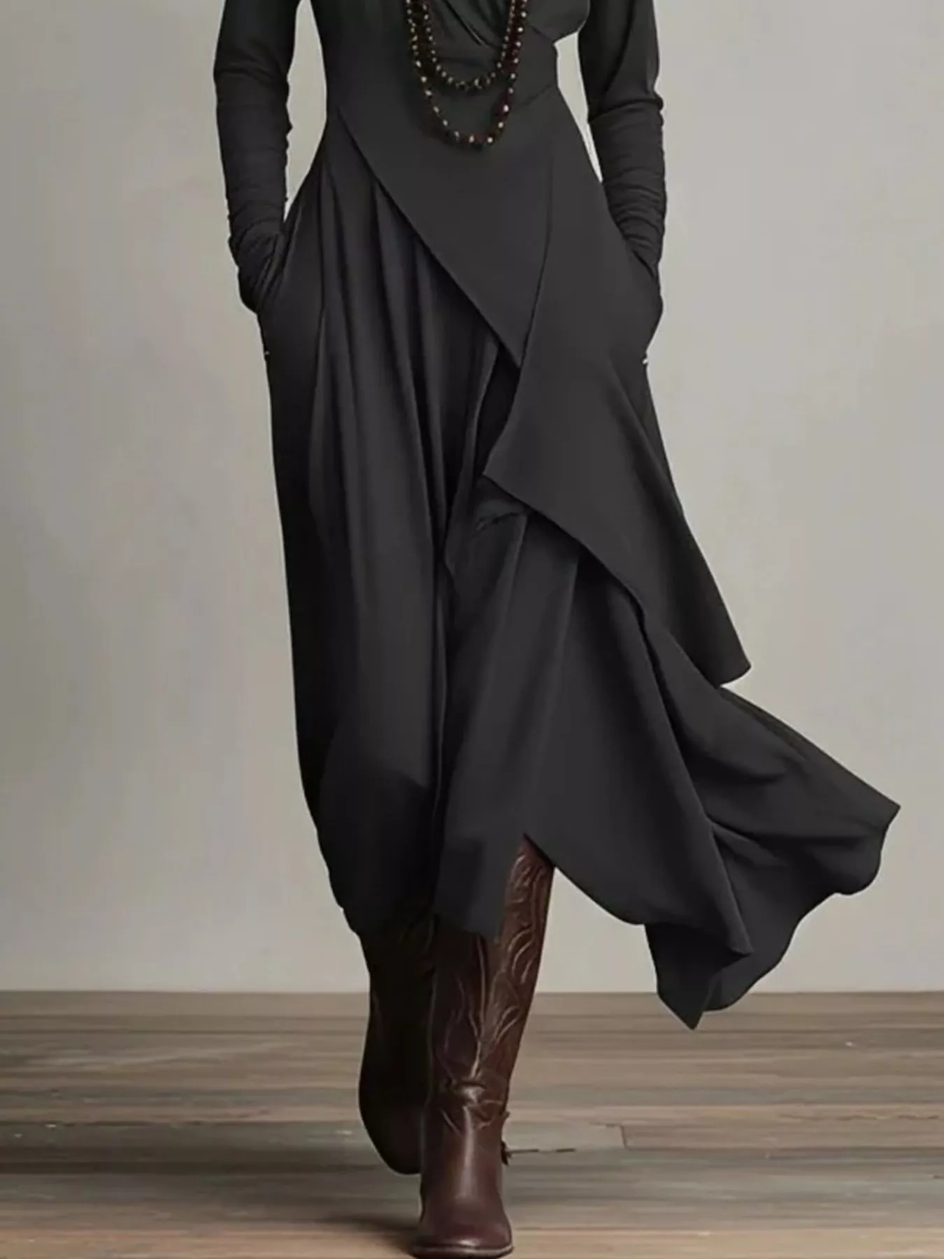 Full Size Asymmetrical Hem Turtleneck Dress Plus Size - Image 12