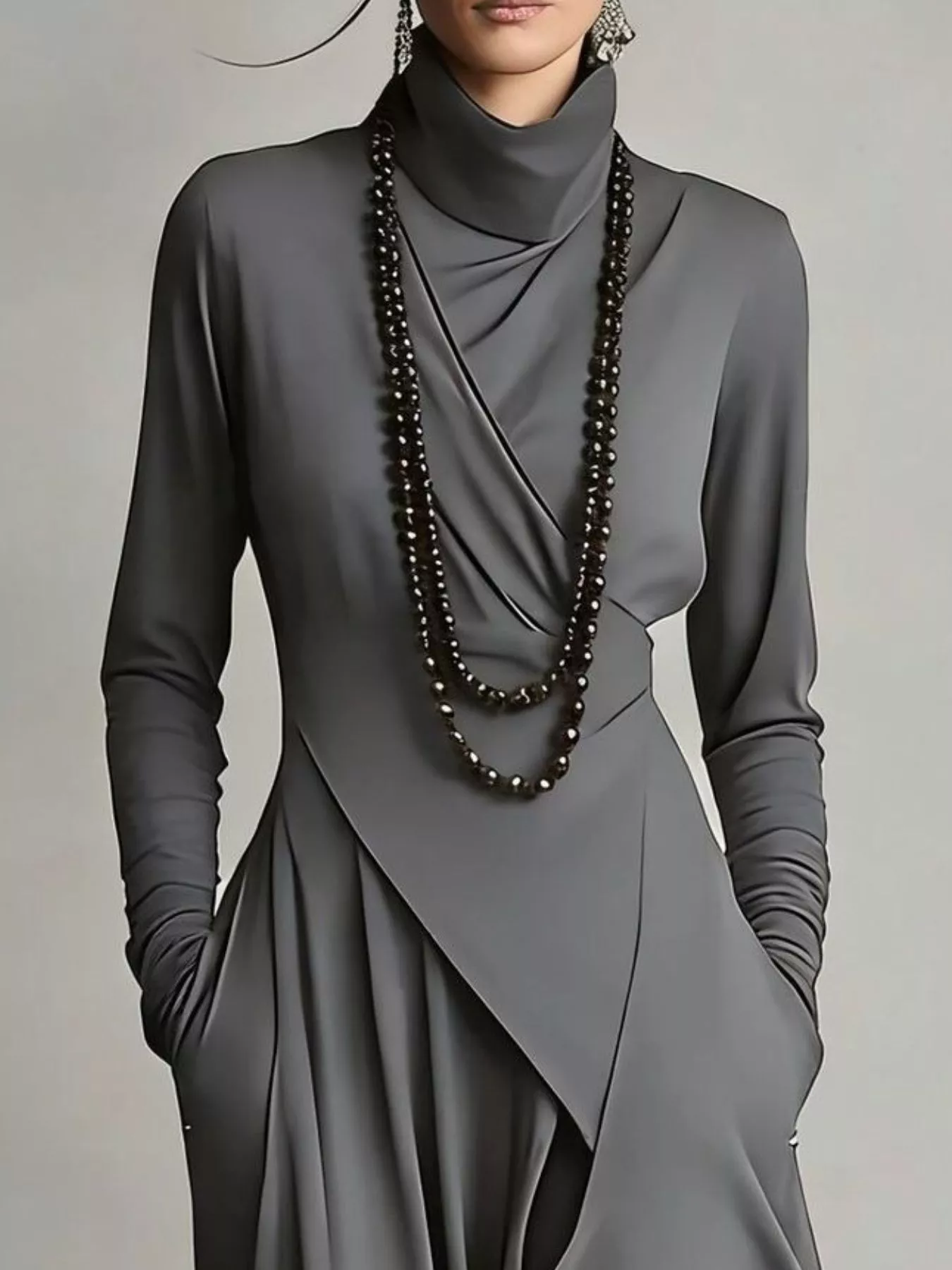 Full Size Asymmetrical Hem Turtleneck Dress Plus Size - Image 8
