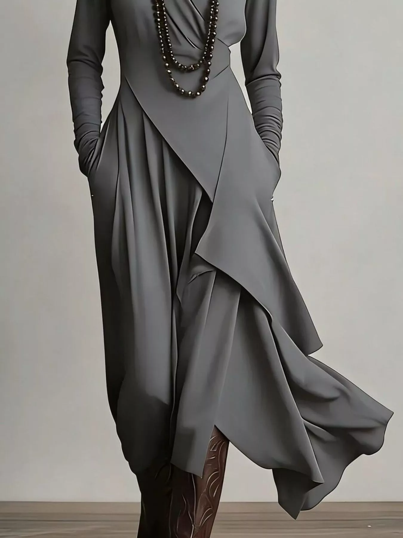 Full Size Asymmetrical Hem Turtleneck Dress Plus Size - Image 9