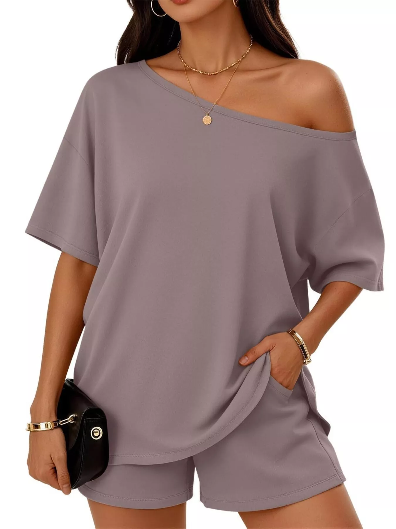 Full Size Boat Neck Tee and Shorts Set Plus Size - Image 16