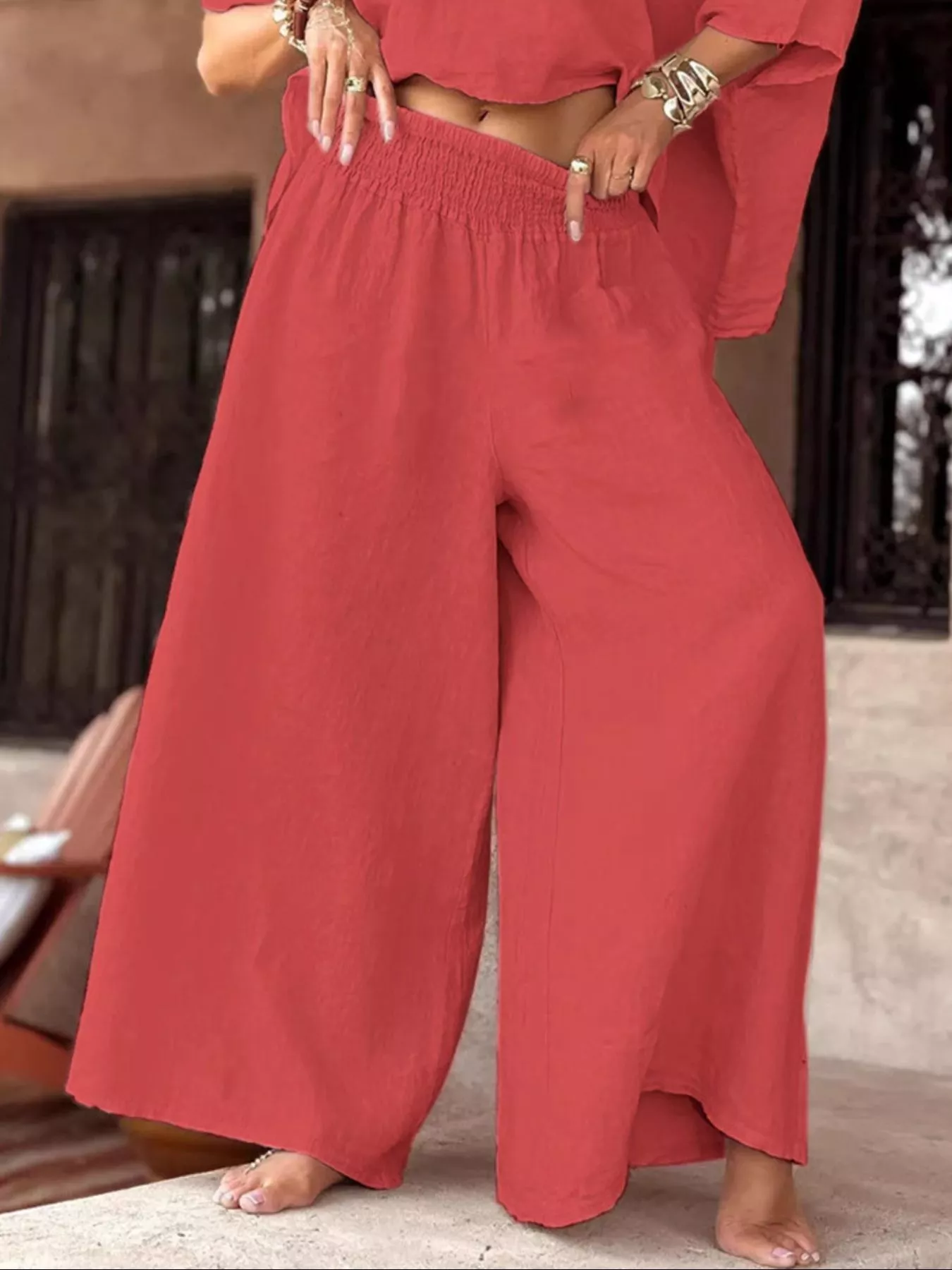 Full Size Boat Neck Top and Wide Leg Pants Set Plus Size - Image 9