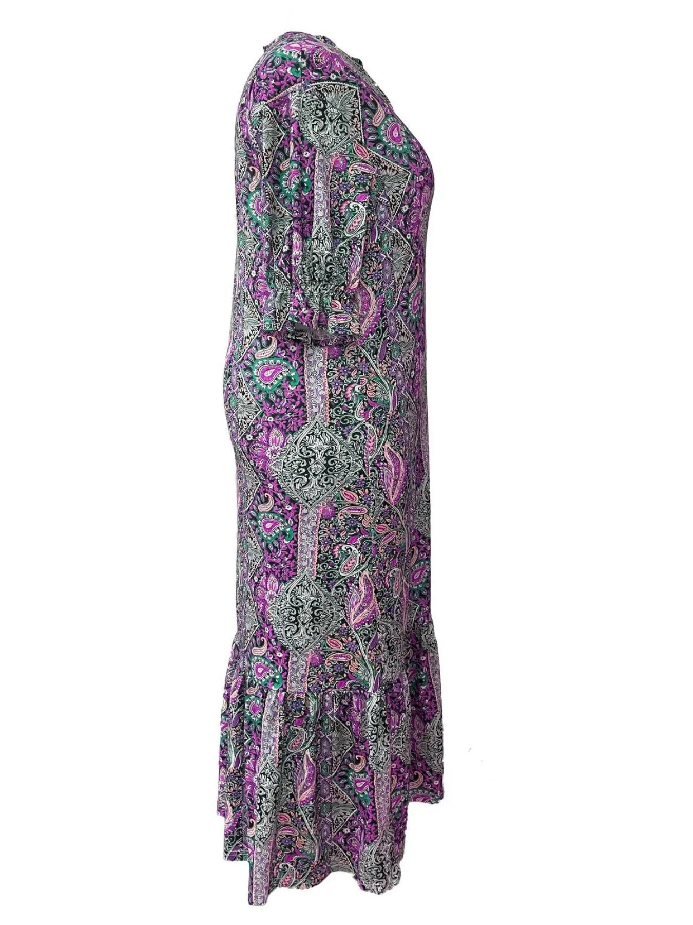 Full Size Bohemian Paisley Print Ruffle Hem Midi Dress Plus Size - Image 9