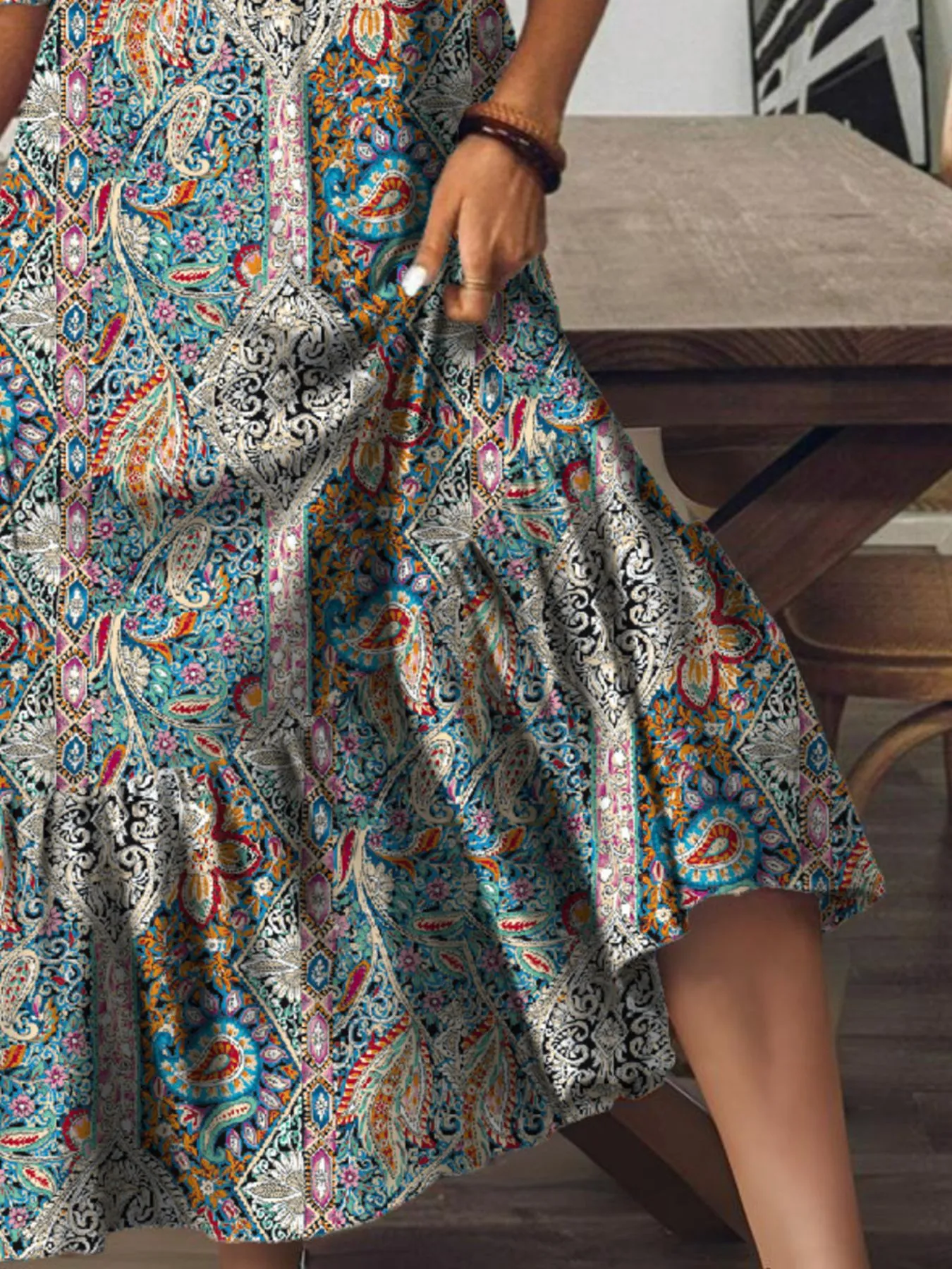 Full Size Bohemian Paisley Print V-Neck Midi Dress Plus Size - Image 12
