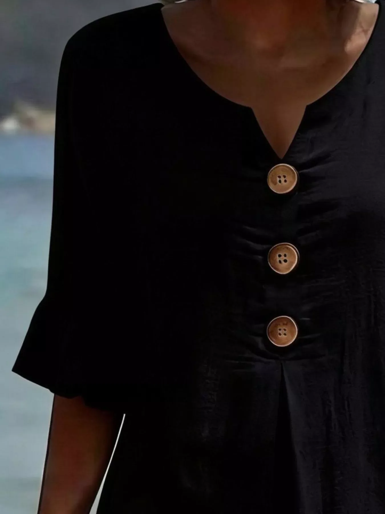Full Size Button Decor Ruffle Sleeve Midi Dress Plus Size - Image 4