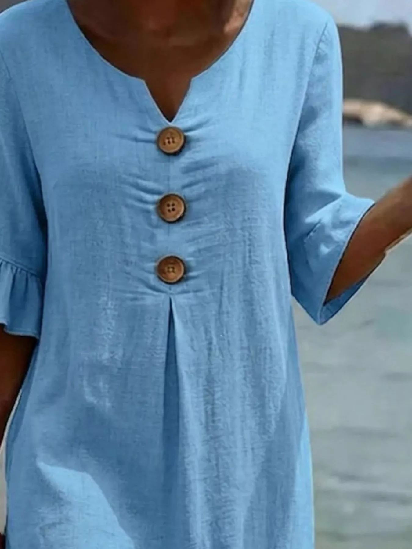Full Size Button Decor Ruffle Sleeve Midi Dress Plus Size - Image 6