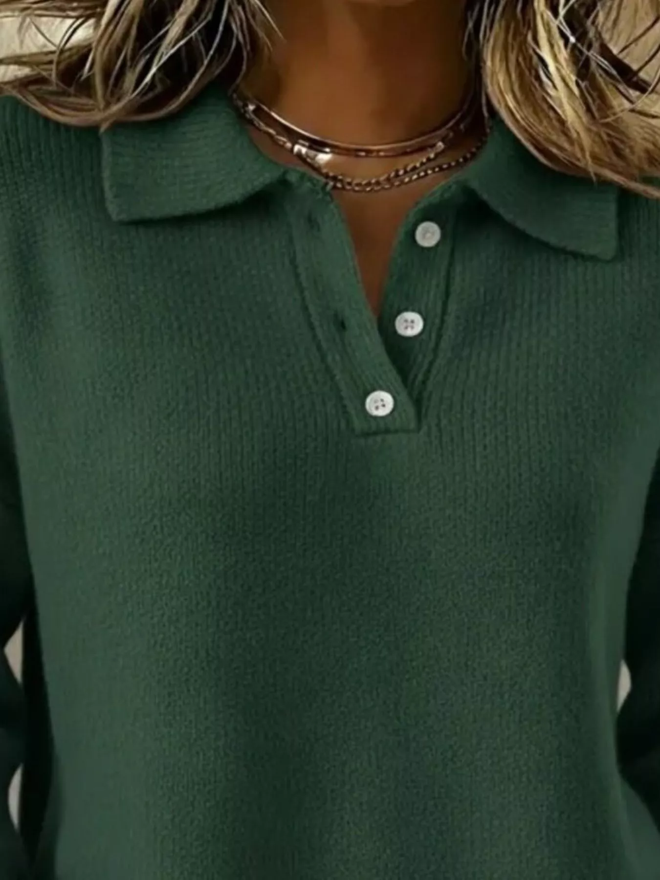 Full Size Button Detail Drop Shoulder Sweater Plus Size - Image 23