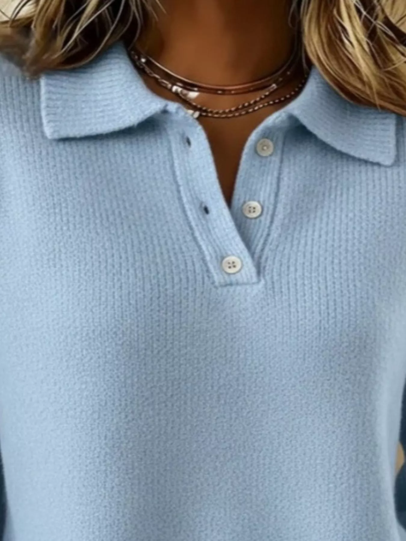 Full Size Button Detail Drop Shoulder Sweater Plus Size - Image 5