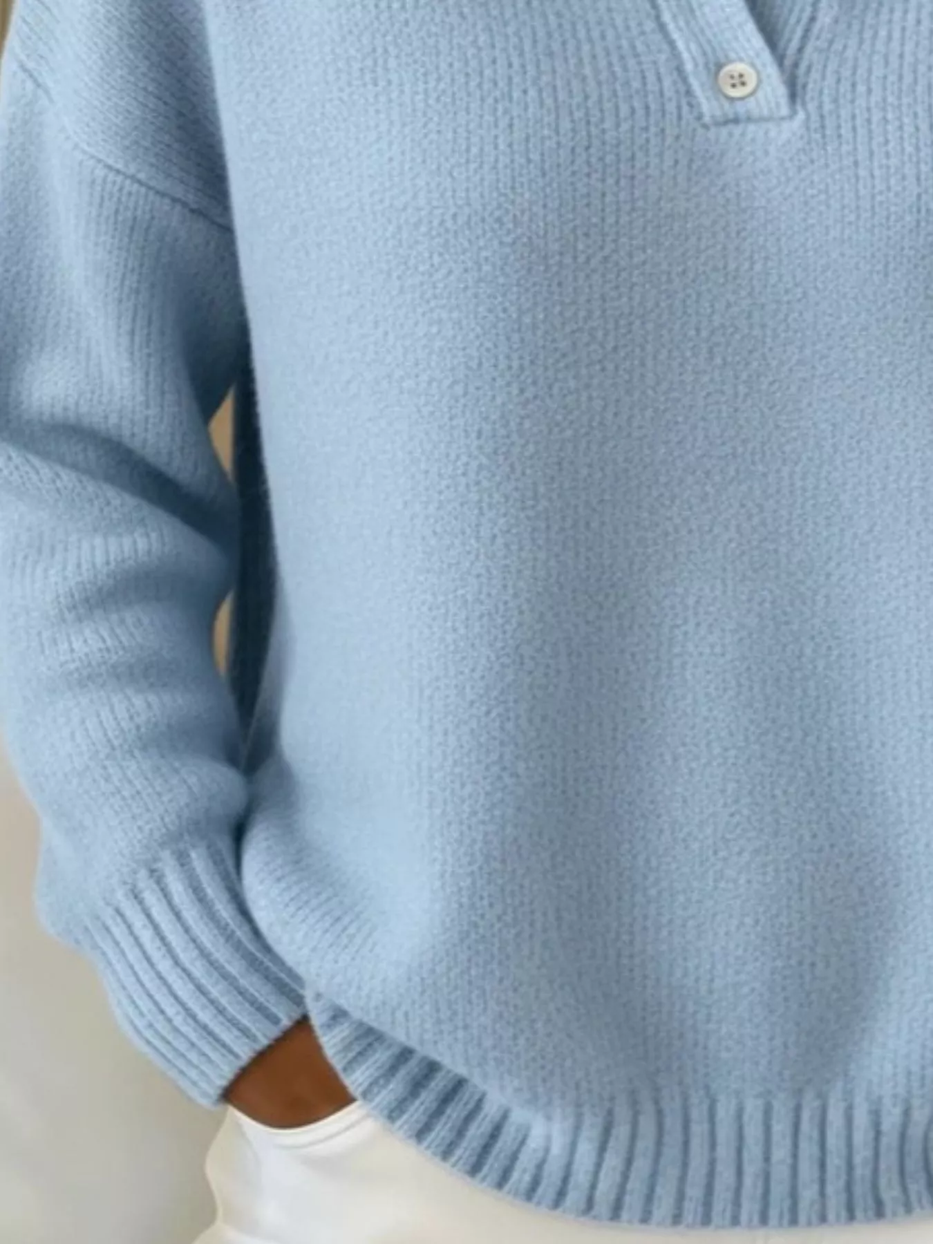 Full Size Button Detail Drop Shoulder Sweater Plus Size - Image 6