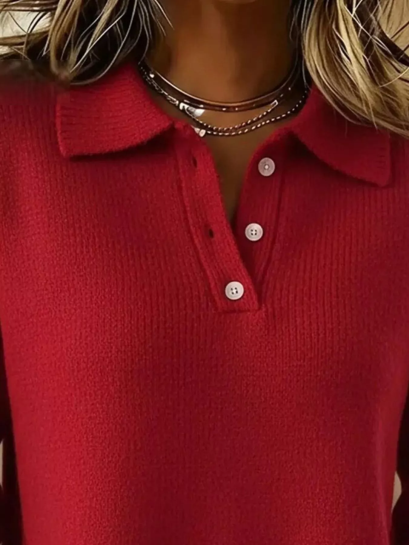 Full Size Button Detail Drop Shoulder Sweater Plus Size - Image 8