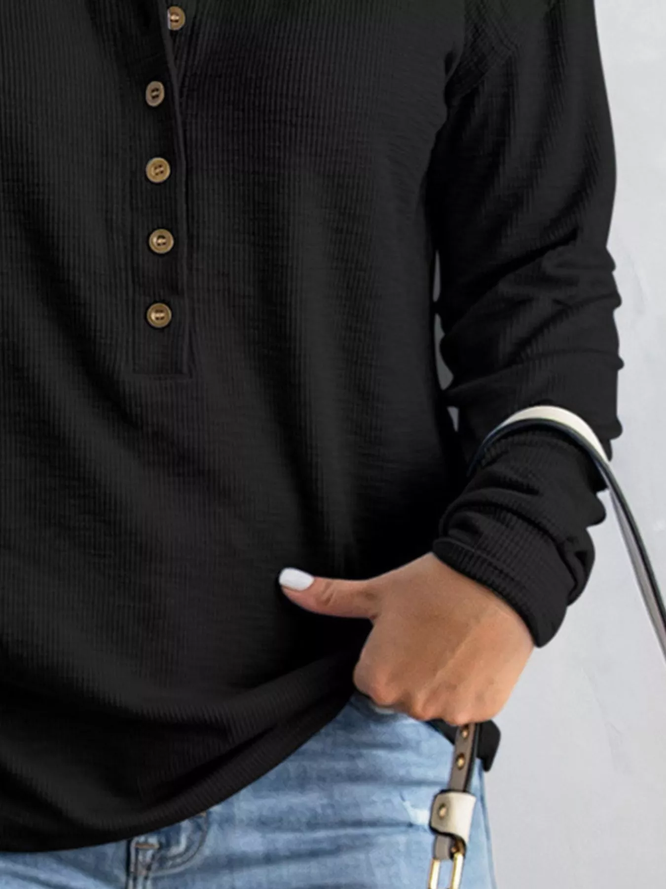 Full Size Button Detail Long Sleeve Top Plus Size - Image 12