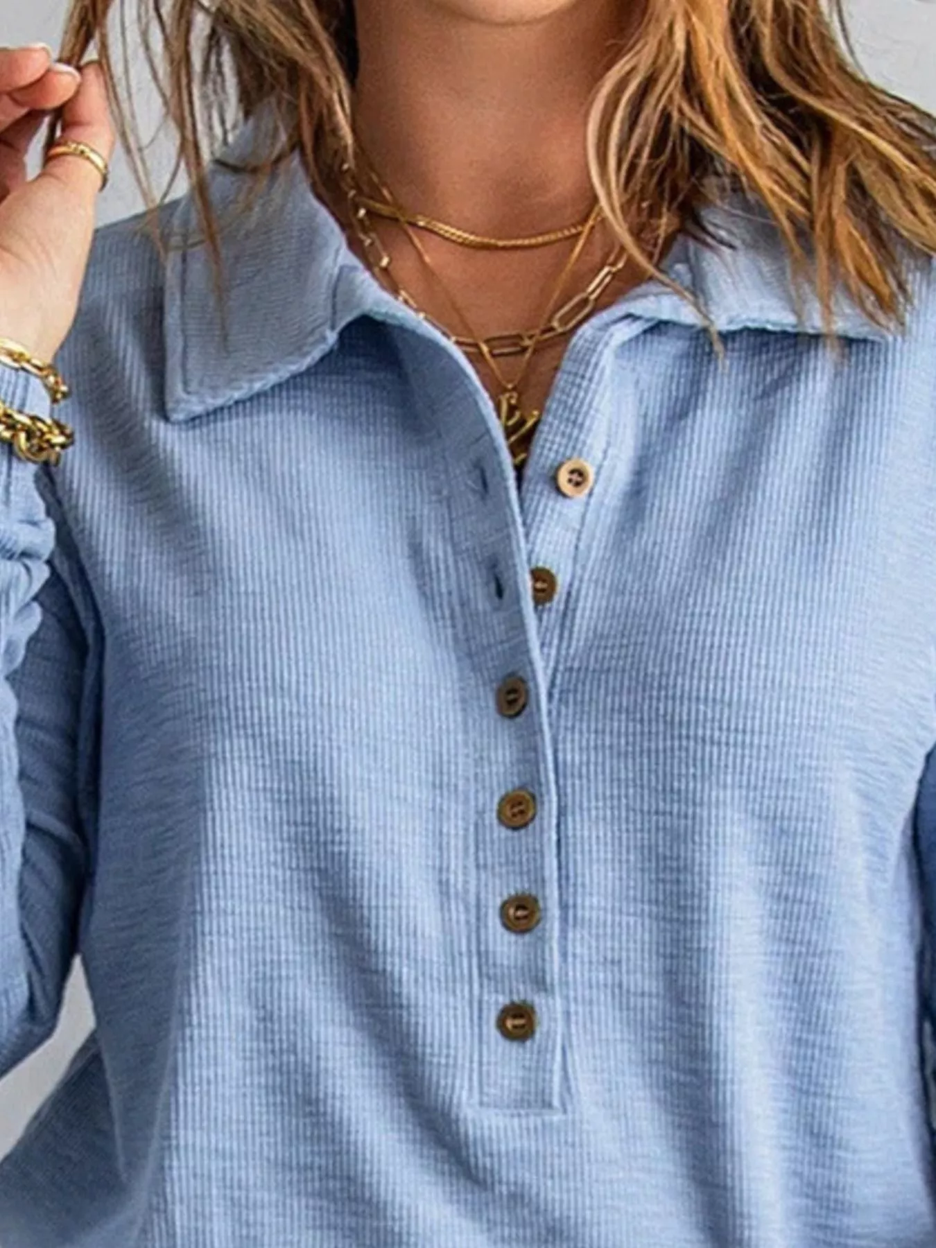 Full Size Button Detail Long Sleeve Top Plus Size - Image 2