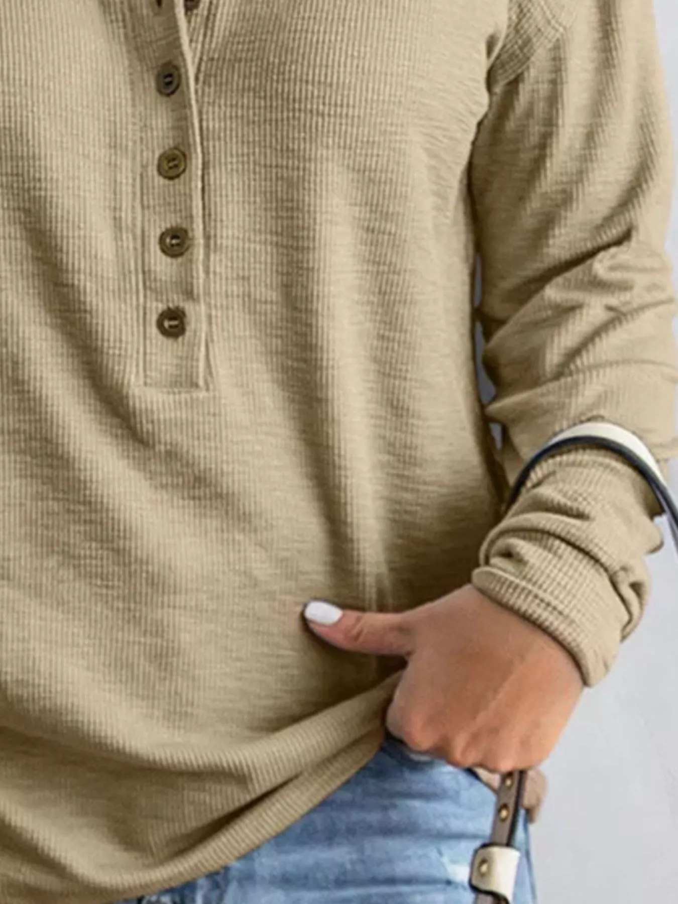 Full Size Button Detail Long Sleeve Top Plus Size - Image 9