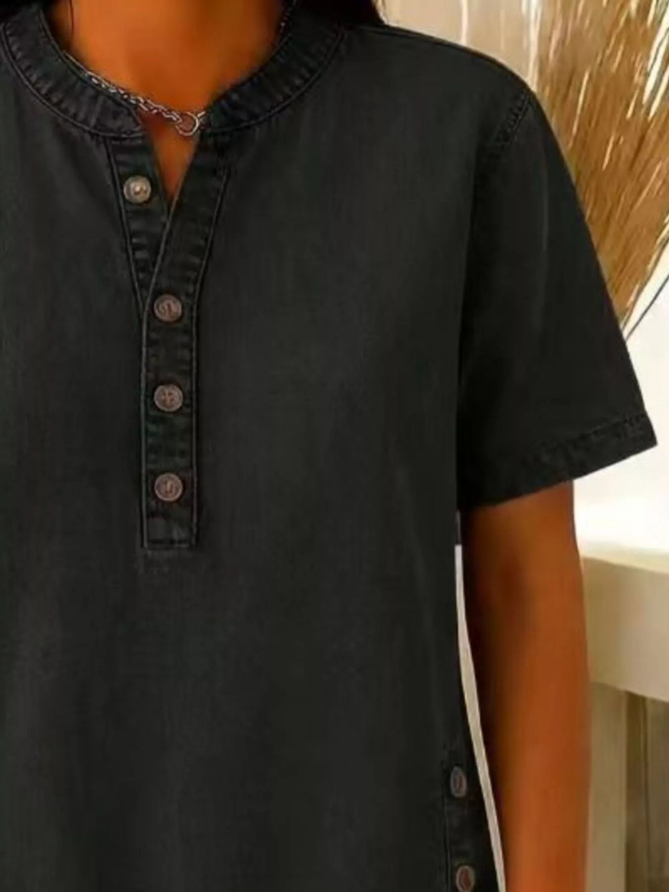 Full Size Button Detail Short Sleeve Blouse Plus Size - Image 4